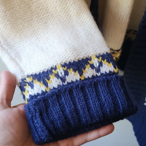 American Eagle Fair Isle Cardigan Chunky Knit Cream Navy Pockets, Size Xxl - Picture 11 of 12